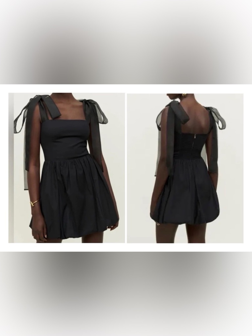 Reformation Black Square-Neck Tie-Shoulder Mini Dress